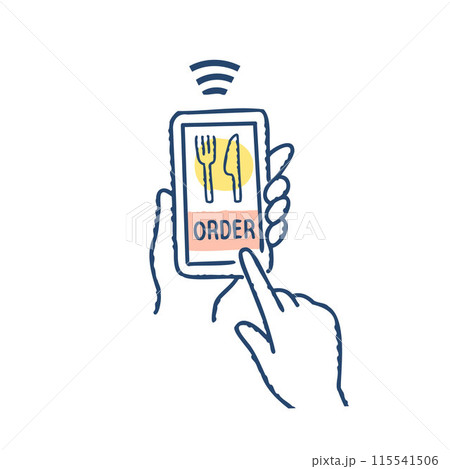 スマートフォンで食事を注文するイメージ 115541506