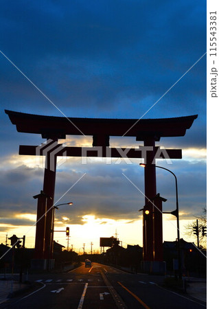 朝の弥彦大鳥居(新潟県) 朝の弥彦大鳥居(新潟県) 115543381