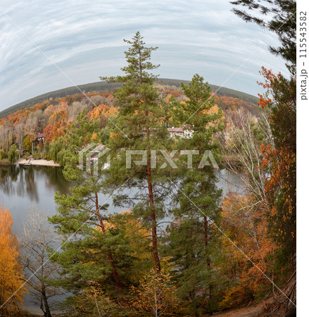 Autumn aerial river in vibrant forest scenery 115543582
