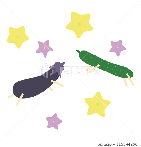 お盆の精霊馬・精霊牛と星型の花のイラスト 115544260