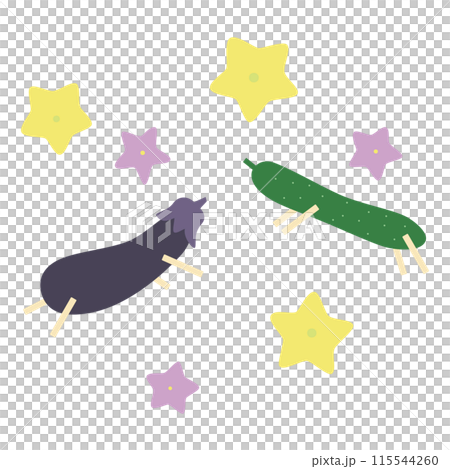 お盆の精霊馬・精霊牛と星型の花のイラスト 115544260