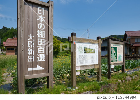 〈島根県〉奥出雲町　大原新田　棚田の看板　5月 115544994