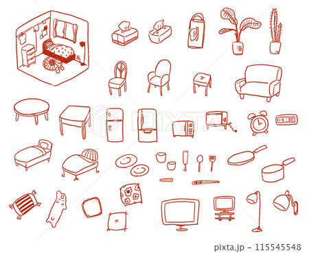 部屋の家具や物のイラスト　えんじ 115545548