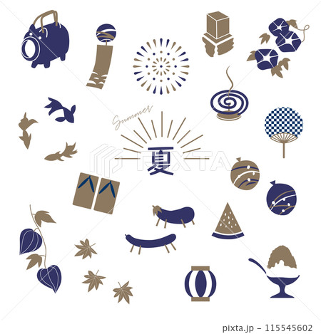 和風の夏素材の2色イラストセット 115545602
