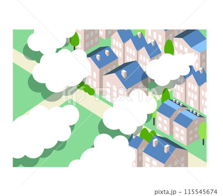 アイソメトリック　街並みと雲の壁紙 115545674