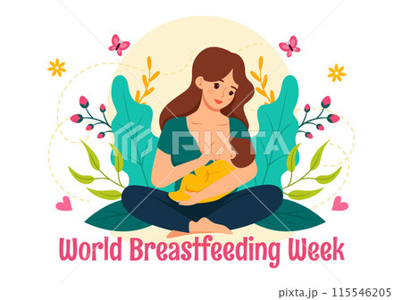 World Breastfeeding Week Vector Illustration, Depiction of Baby Feeding with Mother's Milk in Flat Style Cartoon Background Design 115546205