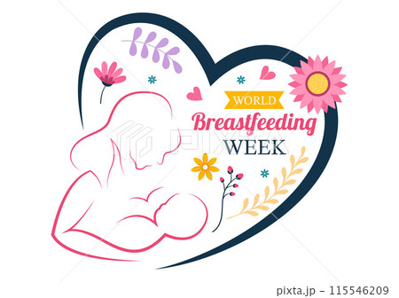 World Breastfeeding Week Vector Illustration, Depiction of Baby Feeding with Mother's Milk in Flat Style Cartoon Background Design 115546209
