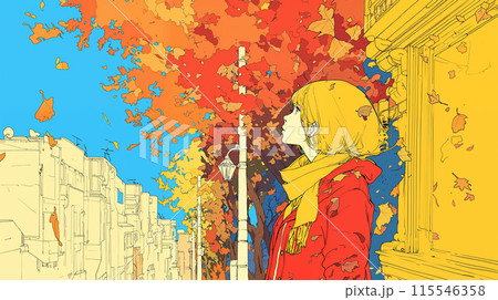 紅葉を見上げる女性のイラスト素材 [115546358] - PIXTA