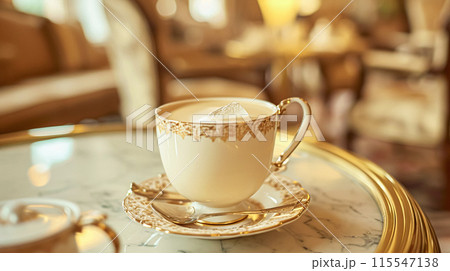 Elegant table setting for tea party with cakes and cupcakes in English manor. Selective focus. Vintage style Elegant table setting for tea party with cakes and cupcakes in English manor. Selective focus. Vintage style 115547138