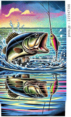 ルアーを捕食するブラックバスのイラスト素材 [115547386] - PIXTA