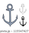 Vintage sea anchor. Hand drawn vector 115547427