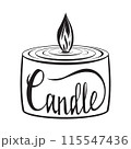 Handmade candle. candle lettering style. Line drawing of a simple round burning candle. Isolated 115547436