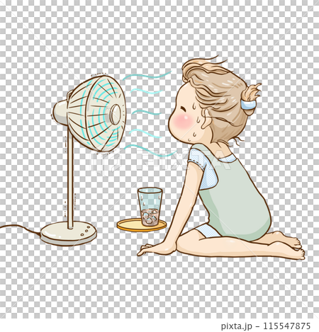 一個女孩用風扇降溫 一個女孩用風扇降溫 115547875