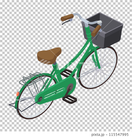 Isometric illustration of a green bicycle Isometric illustration of a green bicycle 115547995