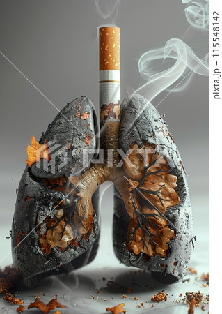 Cigarette Embedded in Damaged Lungs 115548142