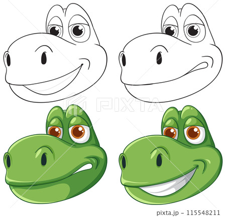 Happy Dinosaur Faces Vector Illustration 115548211