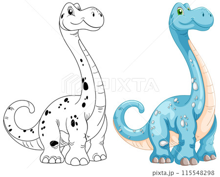 Colorful and Outline Dinosaur Illustration 115548298