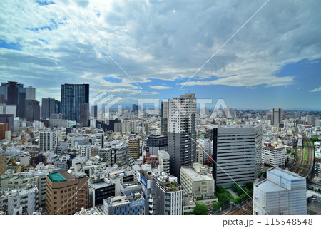 東京新宿 歌舞伎町タワー 展望フロアから観る新宿ビル群と線路の風景 東京新宿 歌舞伎町タワー 展望フロアから観る新宿ビル群と線路の風景 115548548