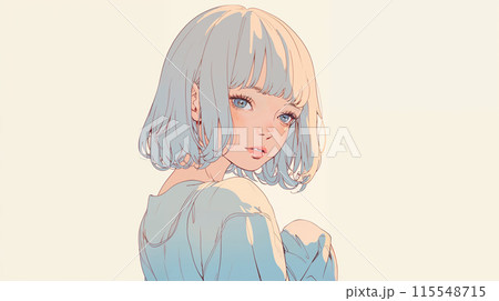 振り向いてカメラ目線をするかわいい女性 115548715