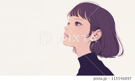 上を見る女性の横顔のイラスト素材 [115548897] - PIXTA