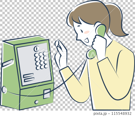 Upper body of a woman making a call on a public phone Upper body of a woman making a call on a public phone 115548932
