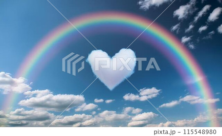 ハートの形をした雲と青空と虹4のイラスト素材 [115548980] - PIXTA