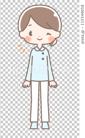 全身｜ウインクする女性イラスト｜白衣 115549058