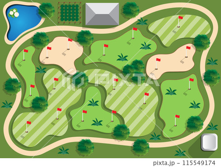 Golf course. View from above. Vector illustration.  115549174