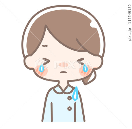 上半身｜泣いている女性イラスト｜白衣 115549180