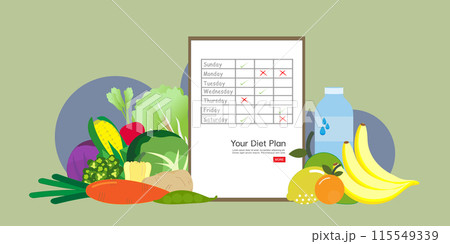 Diet plan schedule with Healthy food and Nutrition Diet. 115549339