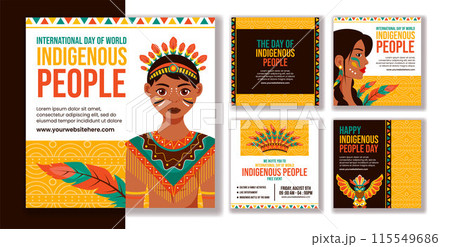 Indigenous People Day Social Media Post Flat Cartoon Hand Drawn Templates Background Illustration 115549686