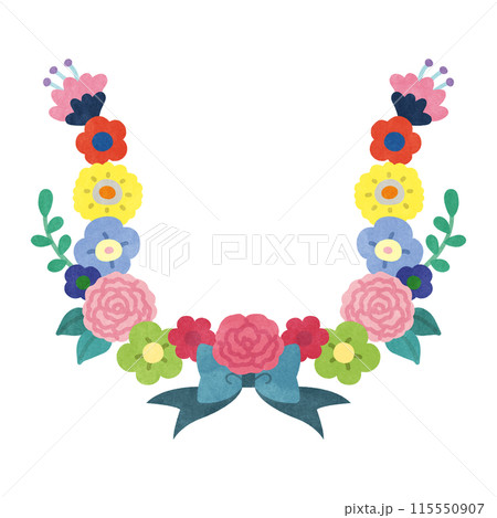 大人可愛いカラフルな花とリボンのフレーム 115550907