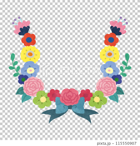 大人可愛いカラフルな花とリボンのフレーム 115550907