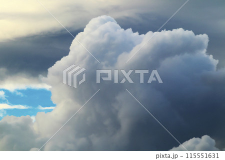 青空に現れた入道雲が大きく不気味に発達してきている 青空に現れた入道雲が大きく不気味に発達してきている 115551631
