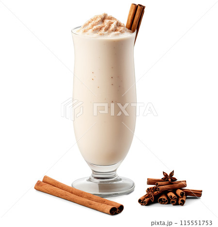 Amaranth milk horchata in a tall glass garnished with a cinnamon stick and a sprinkle Amaranth milk horchata in a tall glass garnished with a cinnamon stick and a sprinkle 115551753