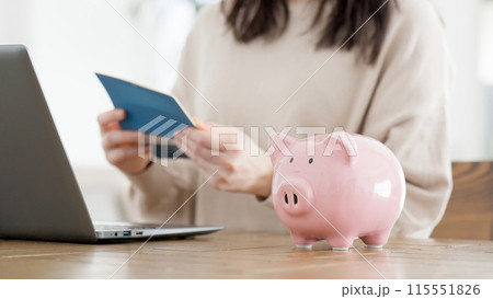 通帳の残高を確認する女性 115551826