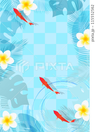 金魚　暑中見舞い　ヤシ　背景	 115552562