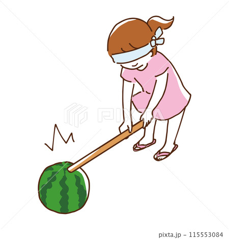 スイカ割りをする女の子の線画のイラスト スイカ割りをする女の子の線画のイラスト 115553084