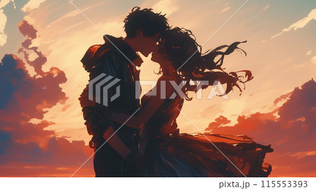 キスをする男女のシルエット 115553393