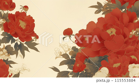 和風背景素材　牡丹の花　和紙 115553884