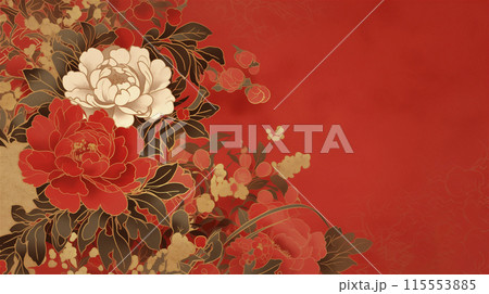 和風背景素材　牡丹の花　和紙 115553885