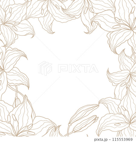 Lilly line art flower banner for wedding card or invitations. Hand drawn vector illustration template. Lilly line art flower banner for wedding card or invitations. Hand drawn vector illustration template. 115553969