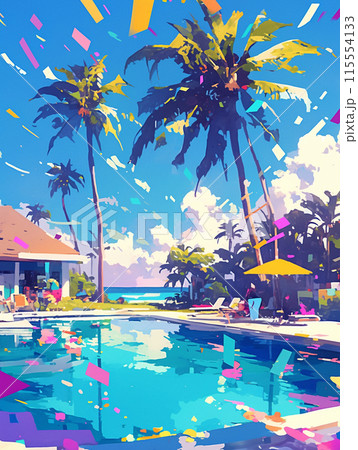 南国　リゾート　シティポップアート ヤシ プール 115554133