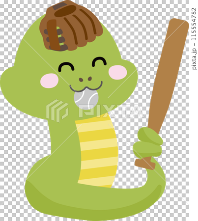 Illustration of a smiling snake playing baseball 115554782