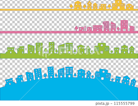 かわいい街並みシルエットライン　ベクターイラスト　パステルカラーver 115555799