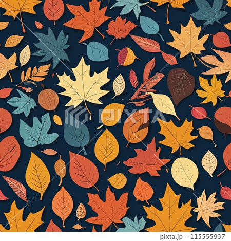 Tile autumn pattern or seamless colorful yellow, brown and orange leaf background for fall 115555937