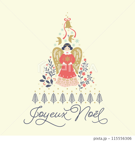 天使とクリスマスモチーフのイラスト-1 115556306