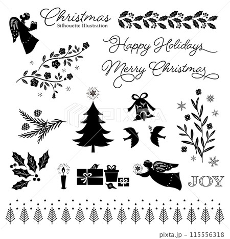 クリスマスと天使のベクターシルエットイラスト 115556318