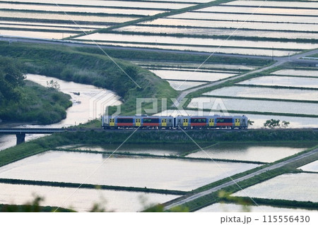 水田と水郡線・城山公園の眺望(福島県・浅川町) 水田と水郡線・城山公園の眺望(福島県・浅川町) 115556430