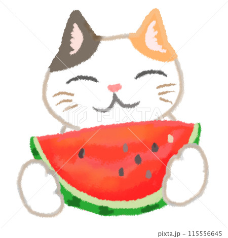 嬉しそうにスイカを食べる猫のイラスト素材 [115556645] - PIXTA